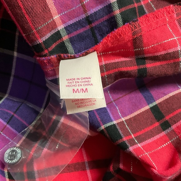 NWT Victoria's Secret Red Purple Plaid Cotton Sleep Shirt Size M - Picture 9 of 15